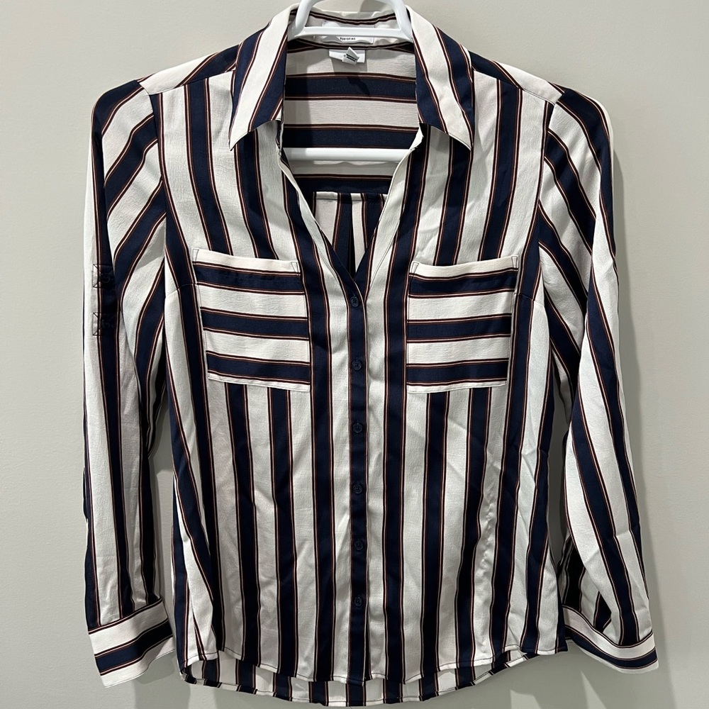 Express Medium Satin Portofino Button Down Top